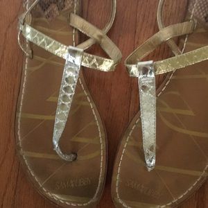 Gold and silver sandals flats.